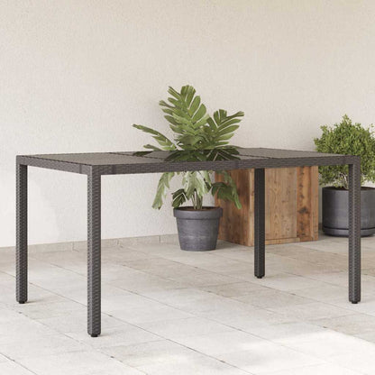 Garden Table with Top Poly Rattan Glass Black 150 x 90 x 75 cm