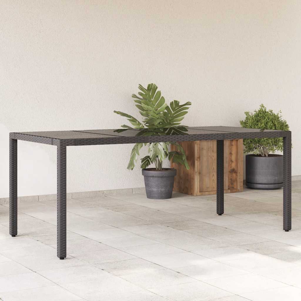 Garden Table with Top Poly Rattan Glass Black 190 x 90 x 75 cm