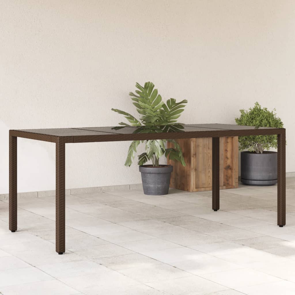 Garden Table with Top Poly Rattan Glass Brown 190 x 90 x 75 cm