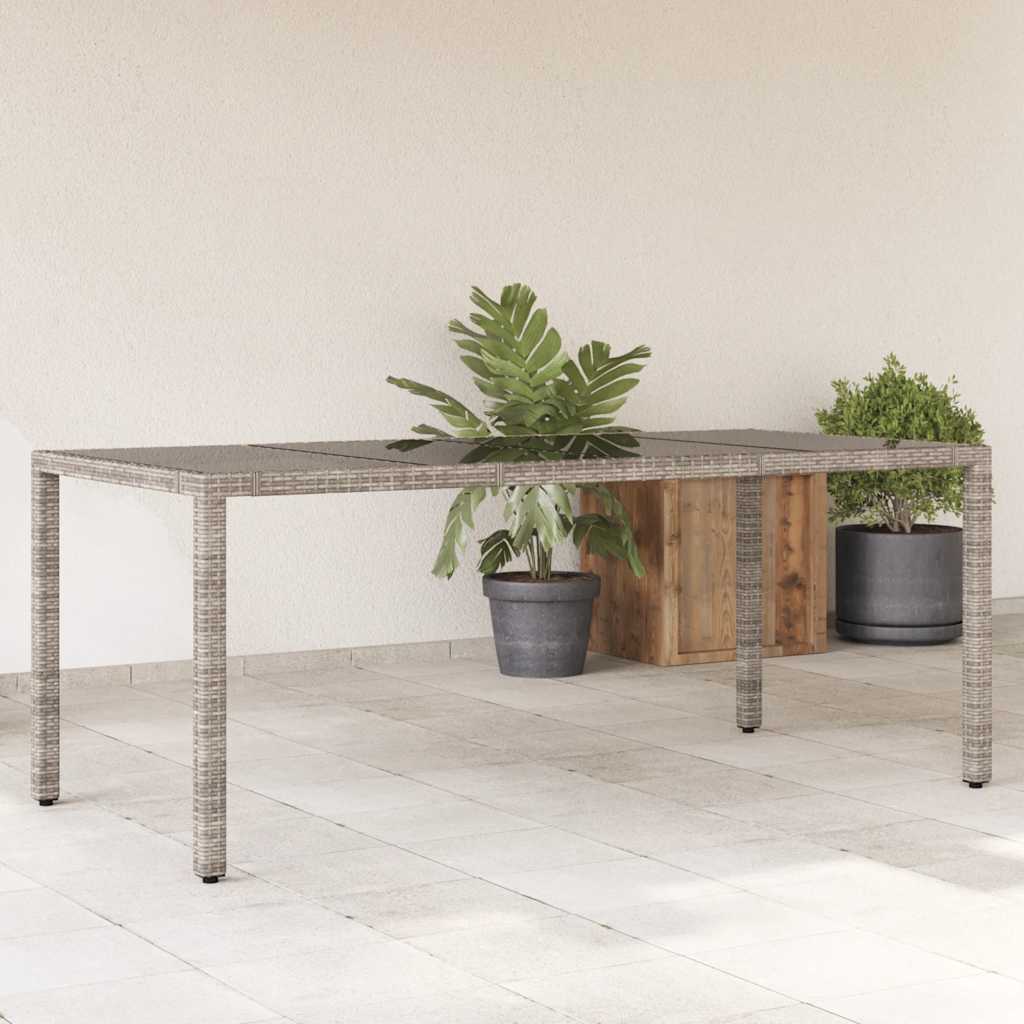 Garden Table with Top Poly Rattan Glass Grey 190 x 90 x 75 cm
