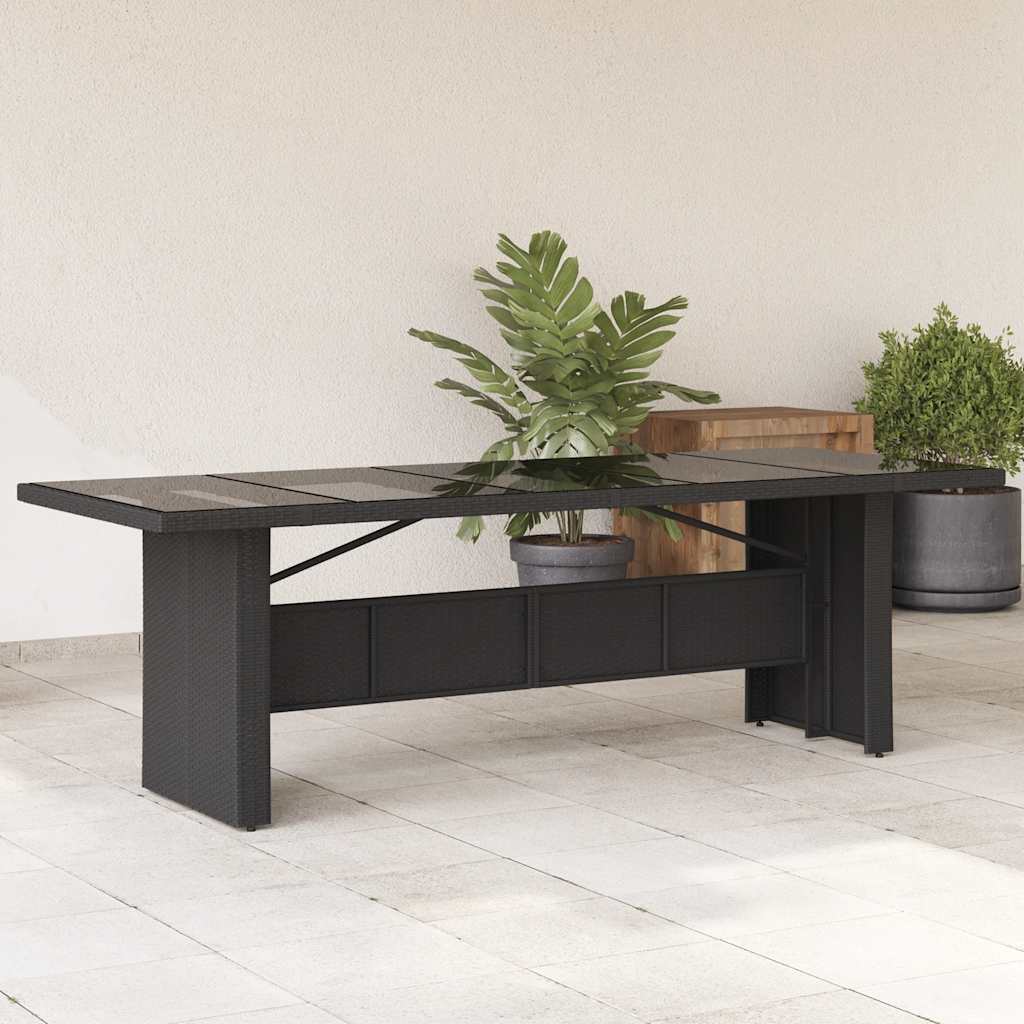 Garden Table with Top Poly Rattan Glass Black 240 x 90 x 75 cm