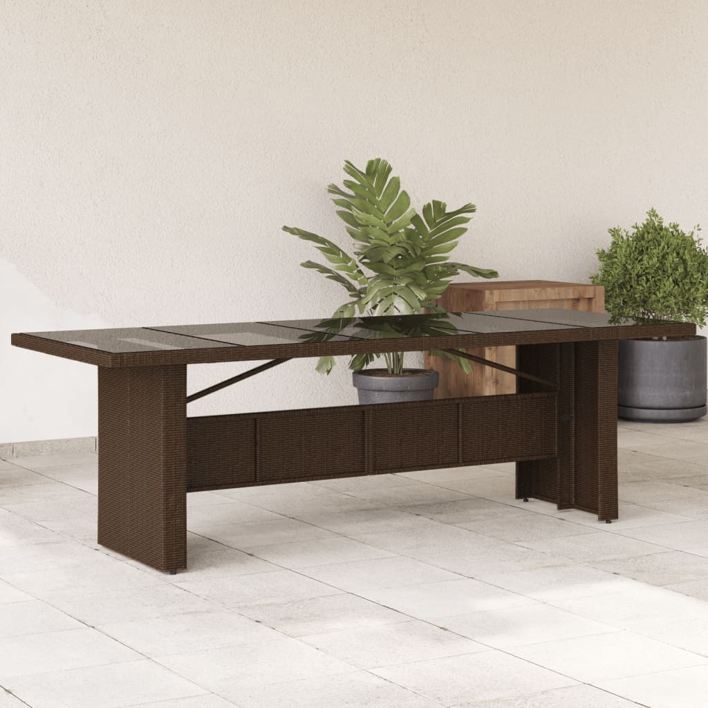 Garden Table with Top Poly Rattan Glass Brown 240 x 90 x 75 cm