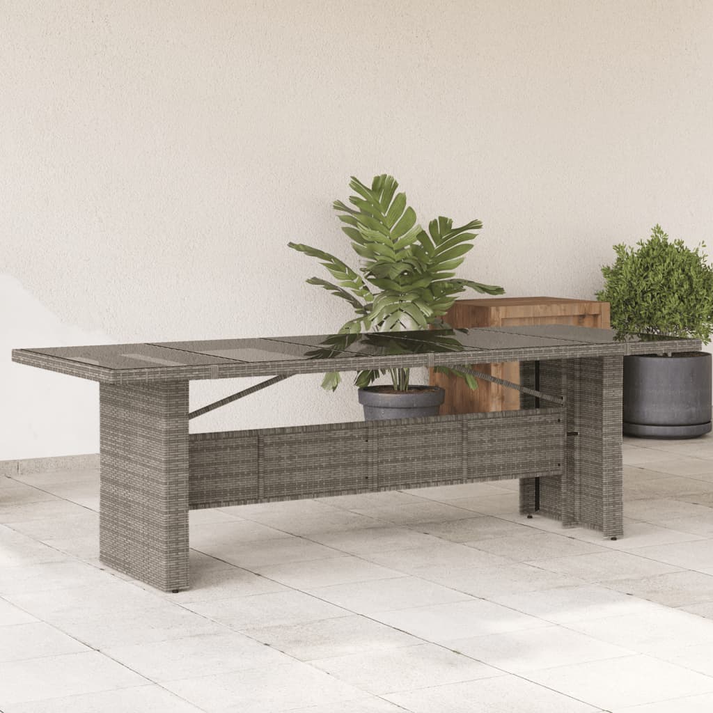 Garden Table with Top Poly Rattan Glass Grey 240 x 90 x 75 cm