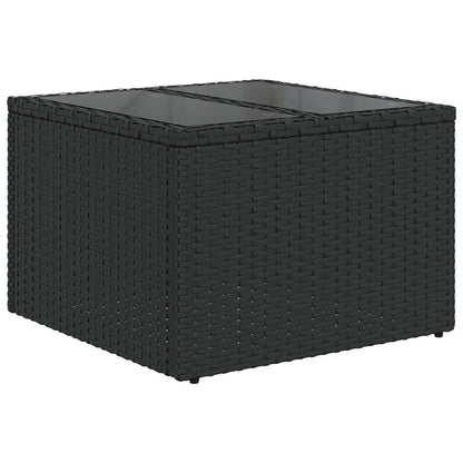 vidaXL Garden Table with Glass Top Black 55x55x37 cm Poly Rattan 2
