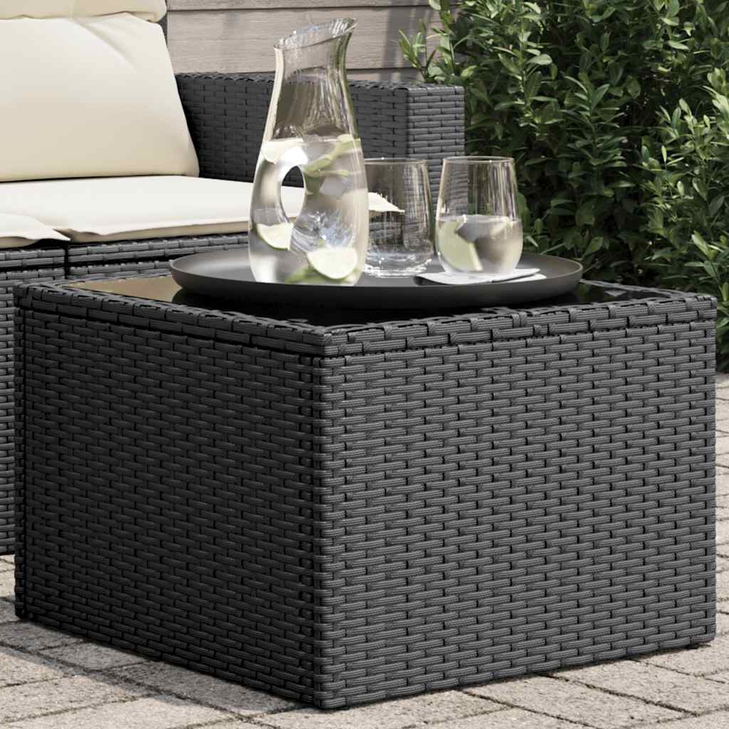 vidaXL Garden Table with Glass Top Black 55x55x37 cm Poly Rattan 1