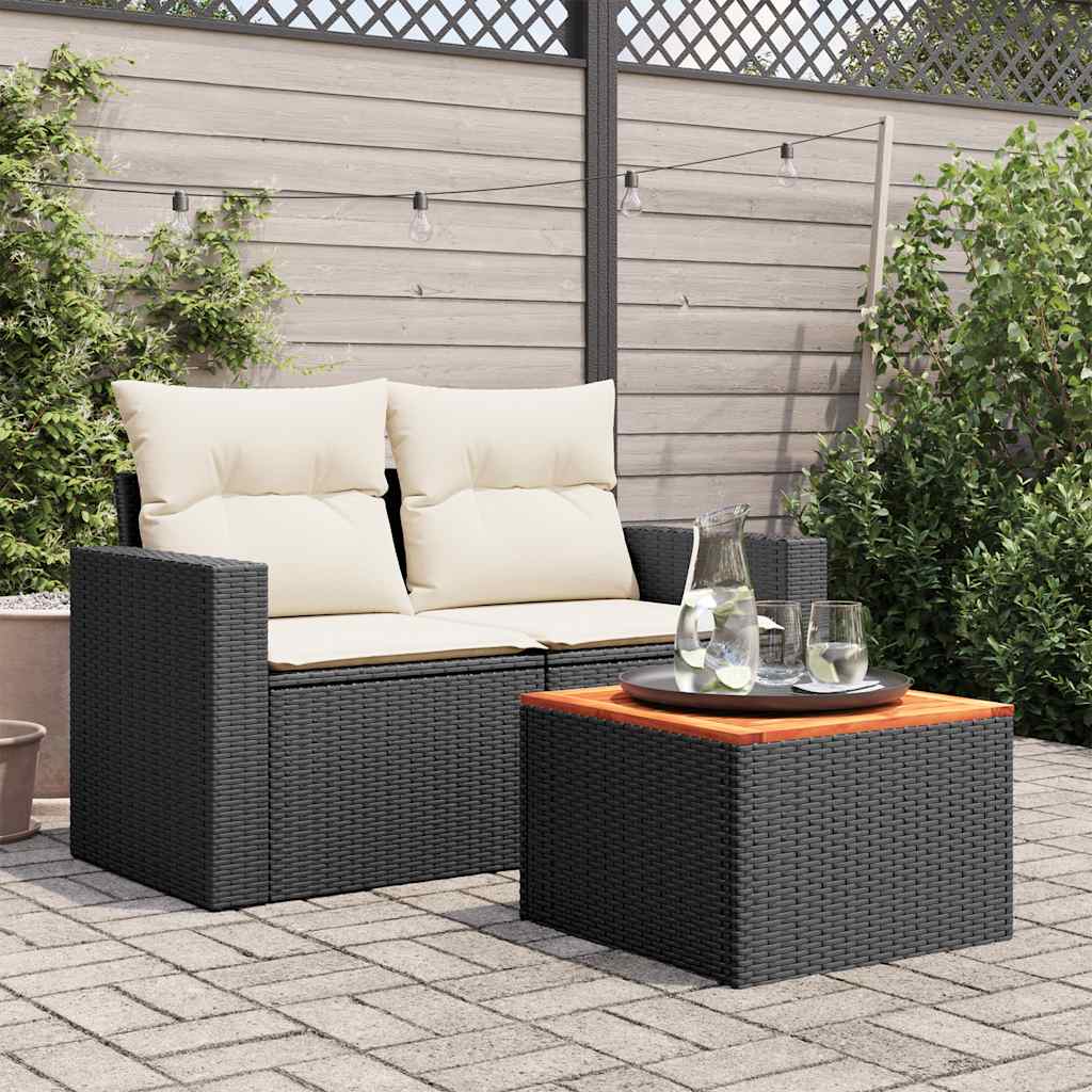 vidaXL Garden Table Black 55x55x37 cm Poly Rattan and Acacia Wood 3
