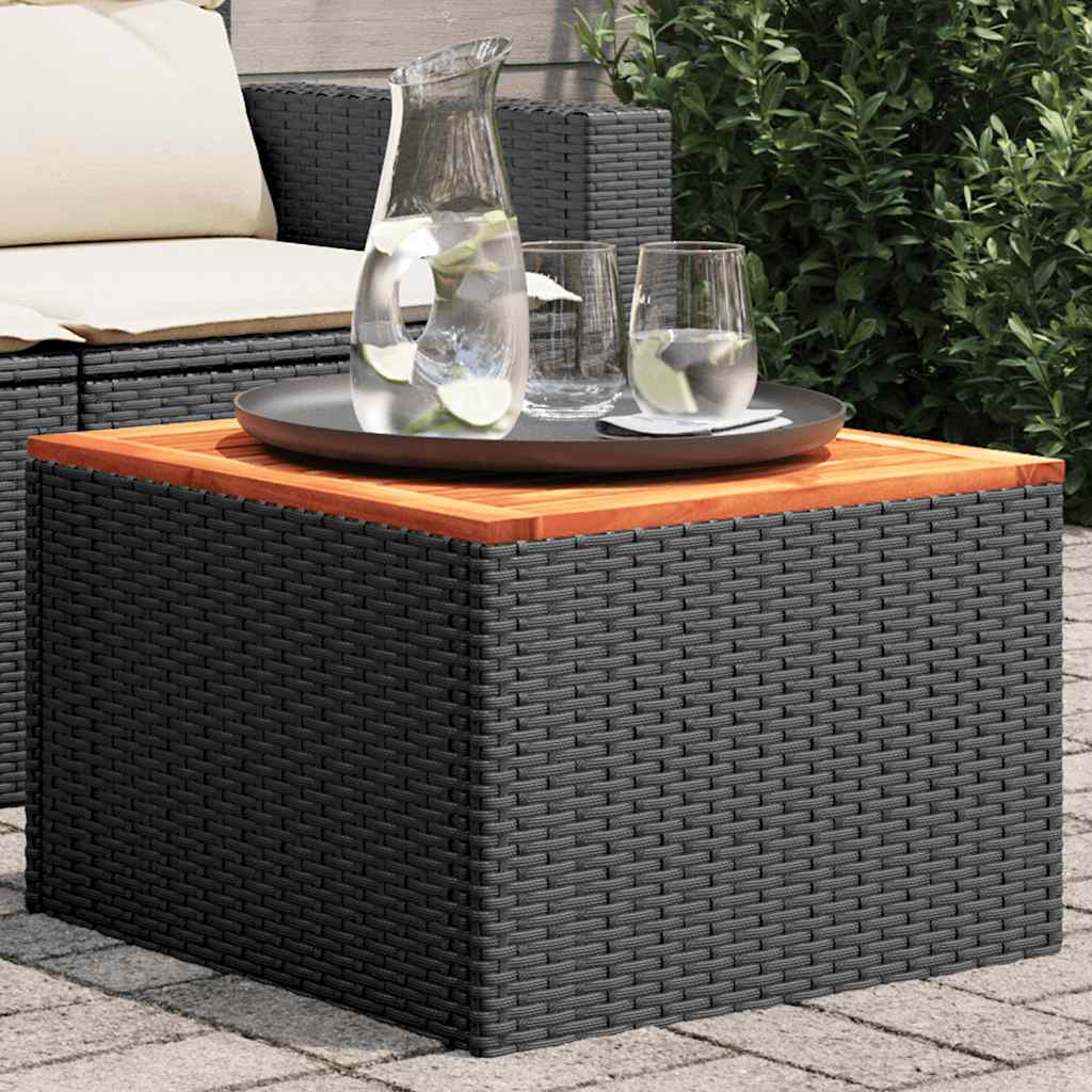 vidaXL Garden Table Black 55x55x37 cm Poly Rattan and Acacia Wood 1