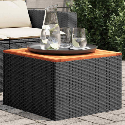 vidaXL Garden Table Black 55x55x37 cm Poly Rattan and Acacia Wood 1