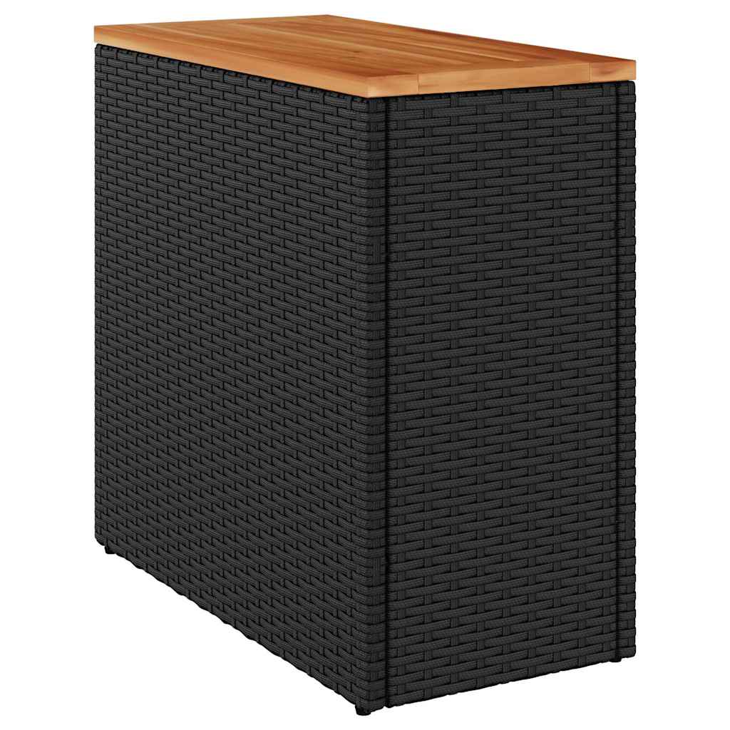 vidaXL Garden Side Table with Wooden Top Black 58x27.5x55 cm Poly Rattan 2