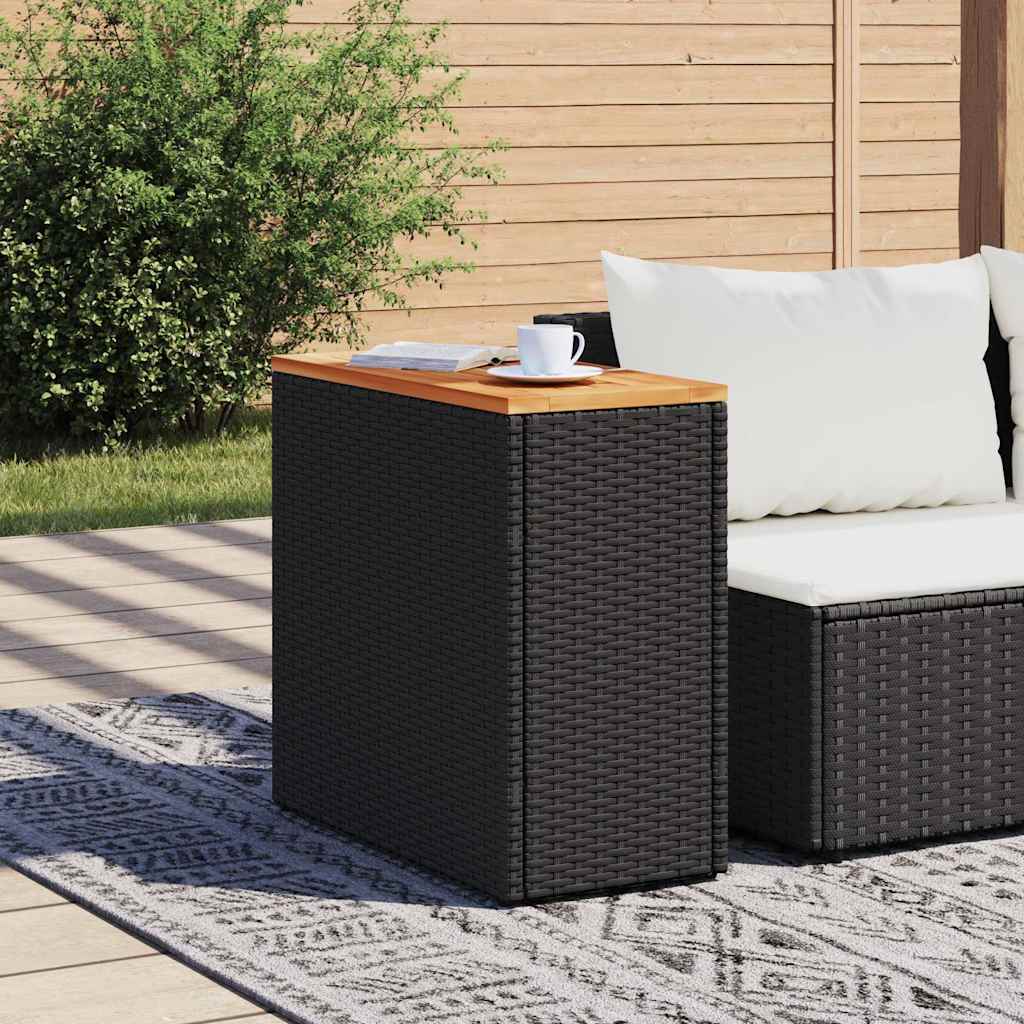 vidaXL Garden Side Table with Wooden Top Black 58x27.5x55 cm Poly Rattan 3