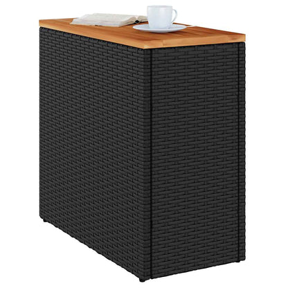 vidaXL Garden Side Table with Wooden Top Black 58x27.5x55 cm Poly Rattan 4