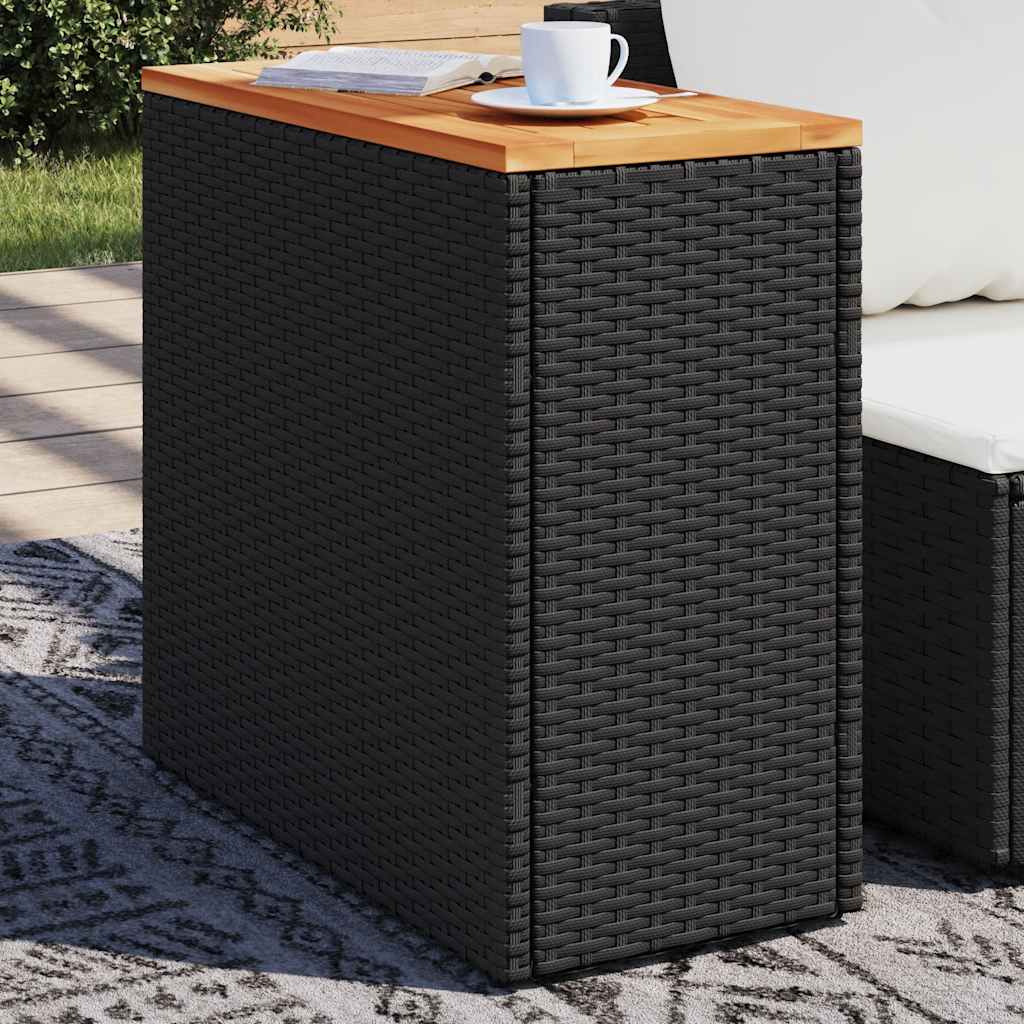vidaXL Garden Side Table with Wooden Top Black 58x27.5x55 cm Poly Rattan 1