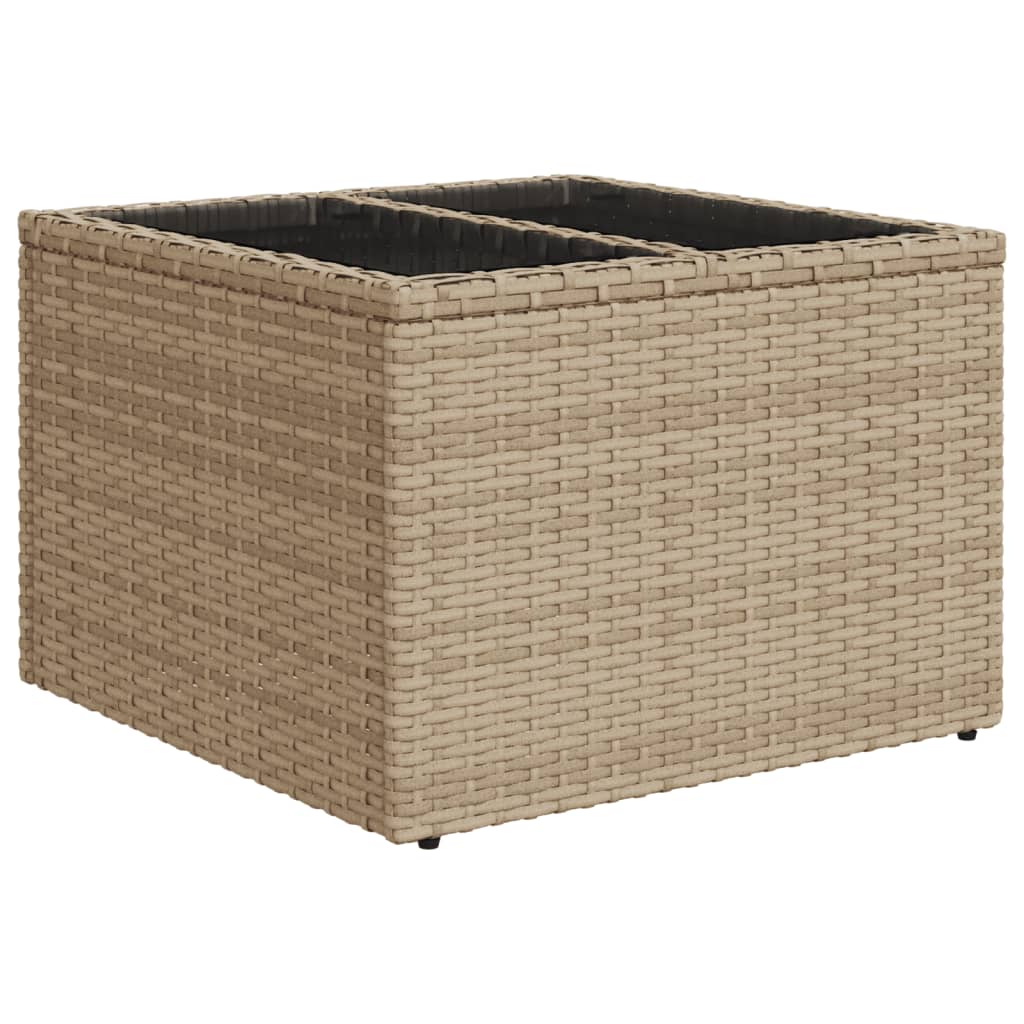 Garden Table with Top 55x55x37 cm Poly Rattan Beige Glass