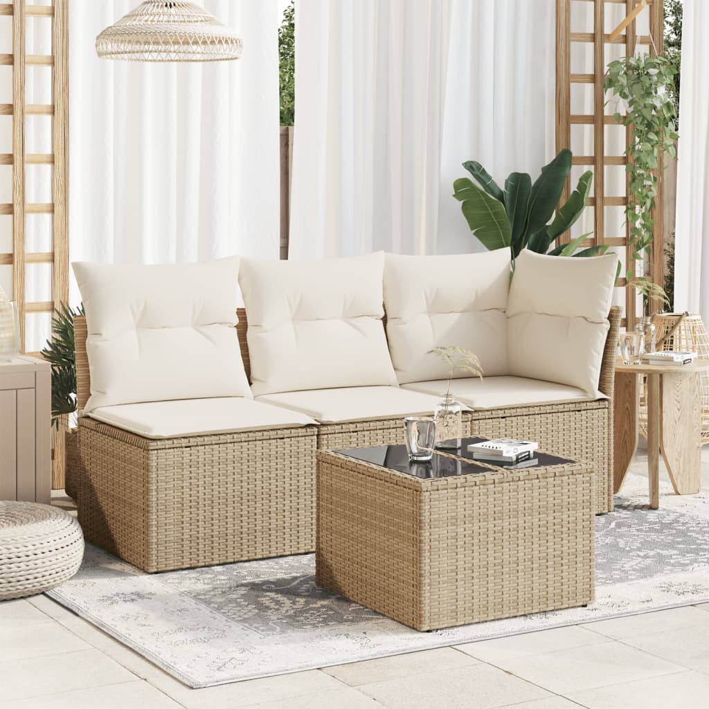 Garden Table with Top 55x55x37 cm Poly Rattan Beige Glass