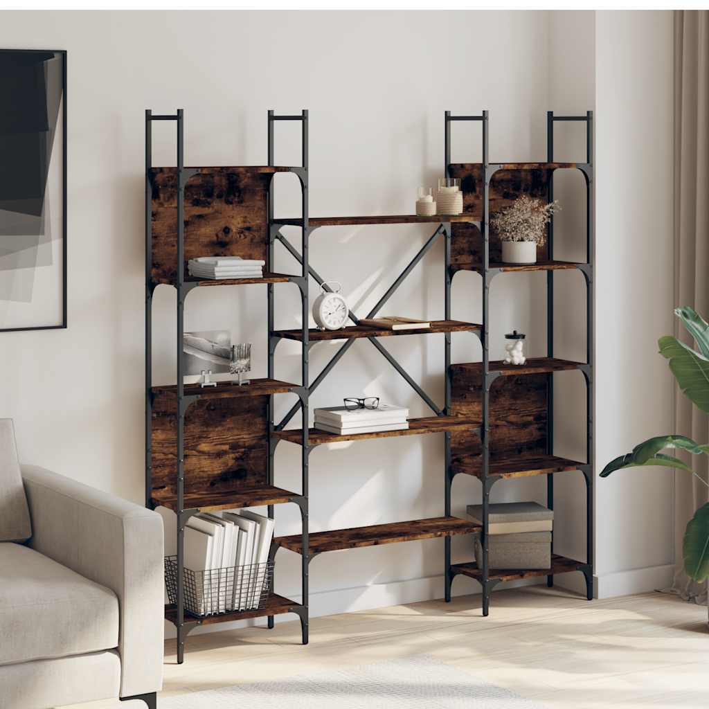 vidaXL Bookshelf Smoked Oak 155.5x24x166.5 cm Engineered Wood 3