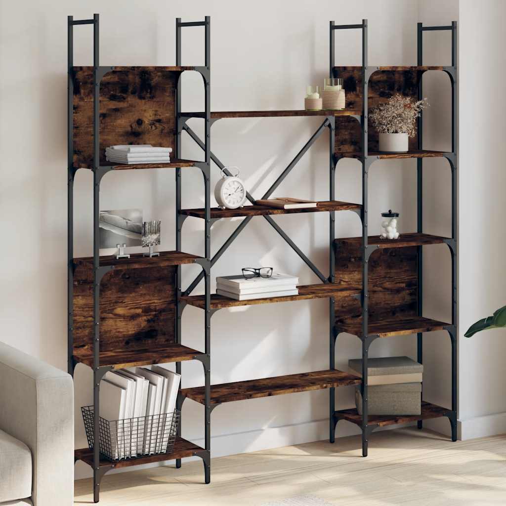 vidaXL Bookshelf Smoked Oak 155.5x24x166.5 cm Engineered Wood 1