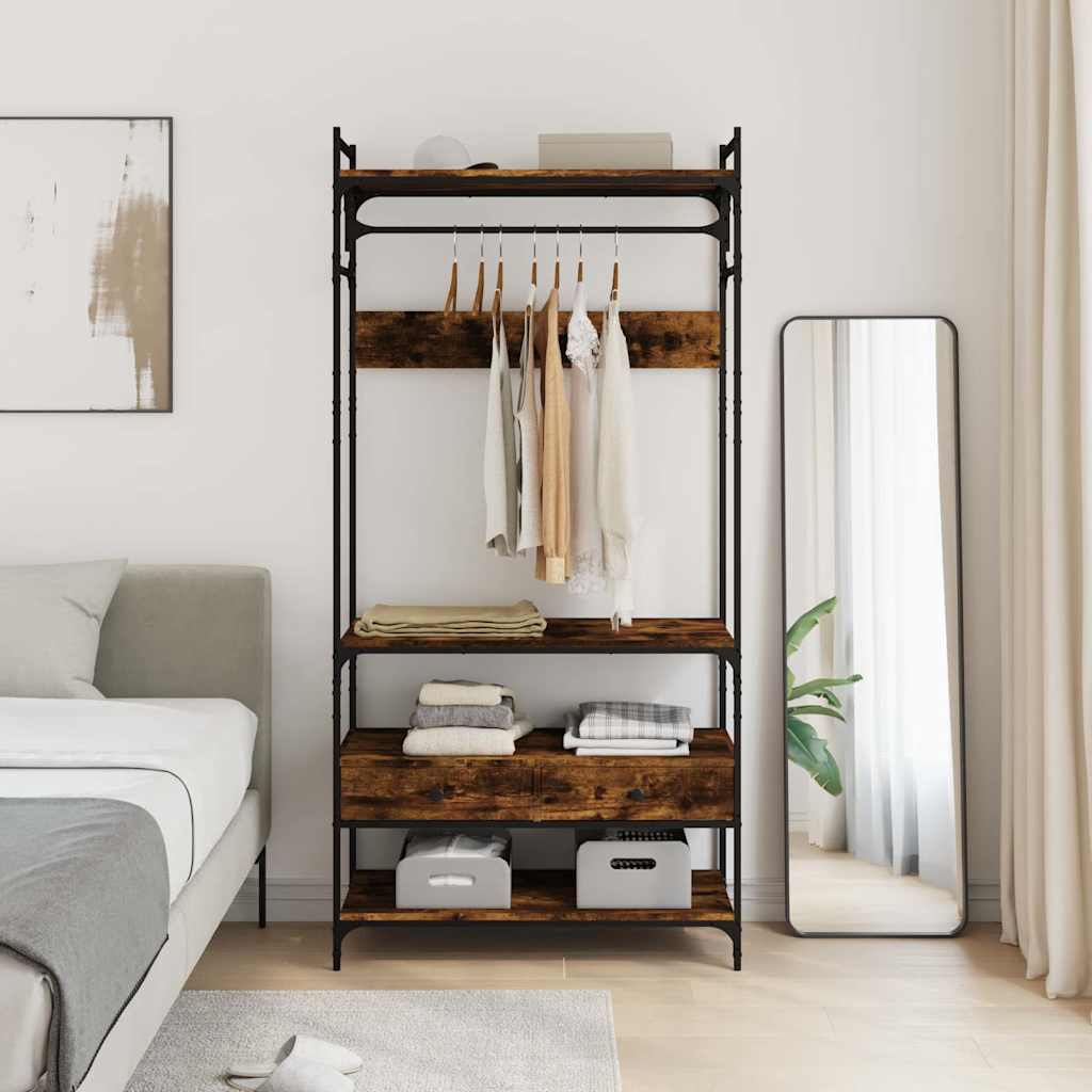 vidaXL Wardrobe with Drawers Smoked Oak 89x39x184.5 cm Engineered Wood 3