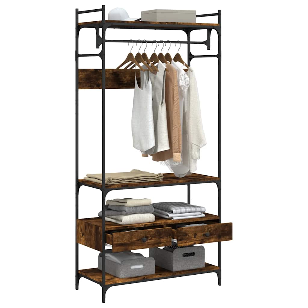 vidaXL Wardrobe with Drawers Smoked Oak 89x39x184.5 cm Engineered Wood 4