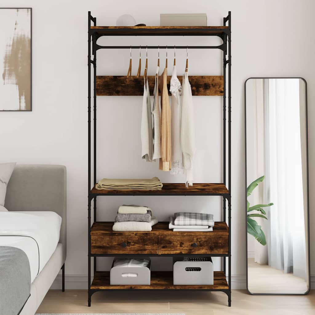 vidaXL Wardrobe with Drawers Smoked Oak 89x39x184.5 cm Engineered Wood 1