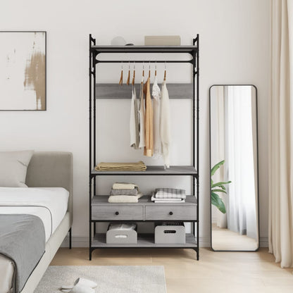 vidaXL Wardrobe with Drawers Grey Sonoma 89x39x184.5 cm Engineered Wood 3