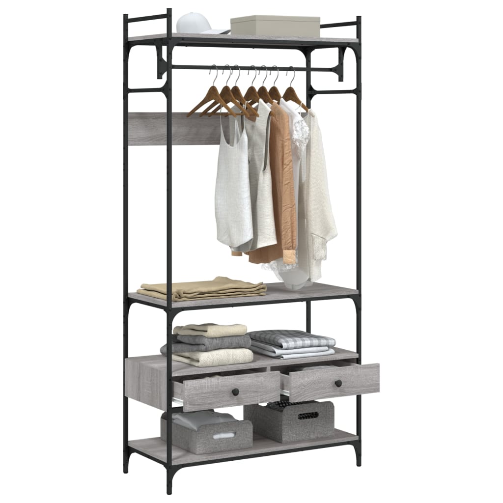 vidaXL Wardrobe with Drawers Grey Sonoma 89x39x184.5 cm Engineered Wood 4