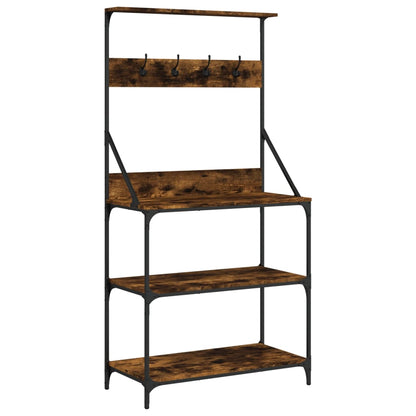 vidaXL Baker's Rack with Hooks 4-Tier Smoked Oak Engineered Wood 2