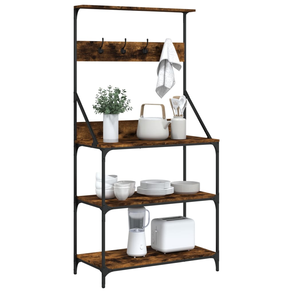 vidaXL Baker's Rack with Hooks 4-Tier Smoked Oak Engineered Wood 4