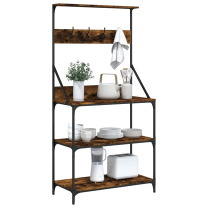 vidaXL Baker's Rack with Hooks 4-Tier Smoked Oak Engineered Wood 4