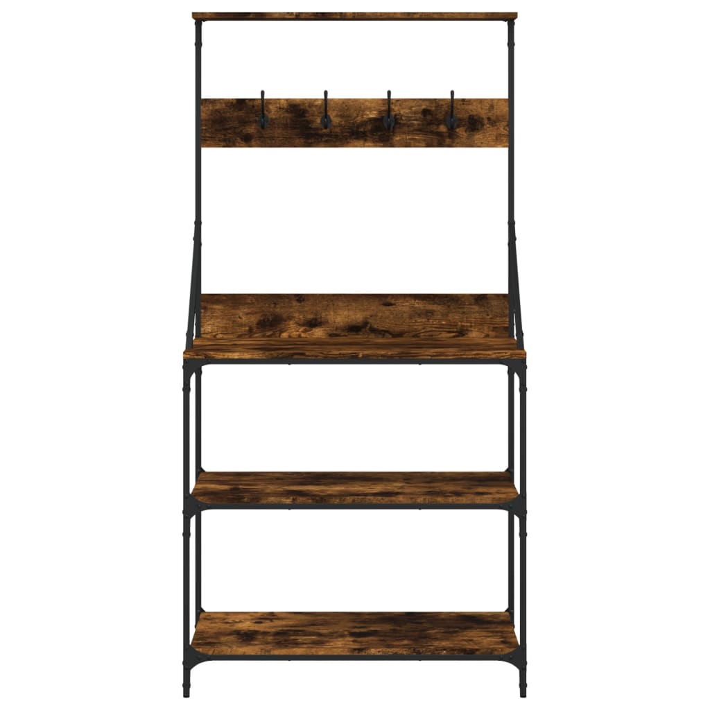vidaXL Baker's Rack with Hooks 4-Tier Smoked Oak Engineered Wood 5