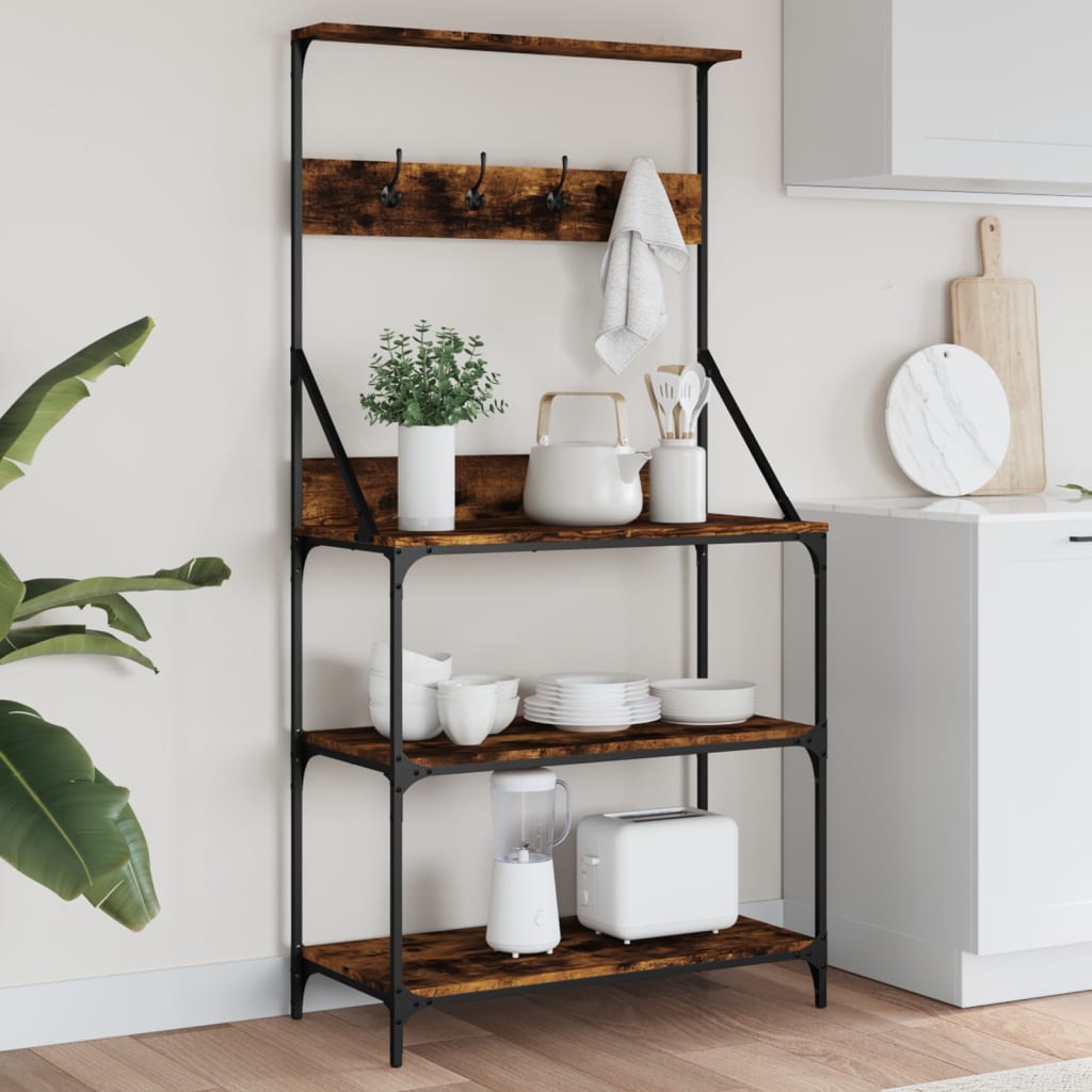 vidaXL Baker's Rack with Hooks 4-Tier Smoked Oak Engineered Wood 1