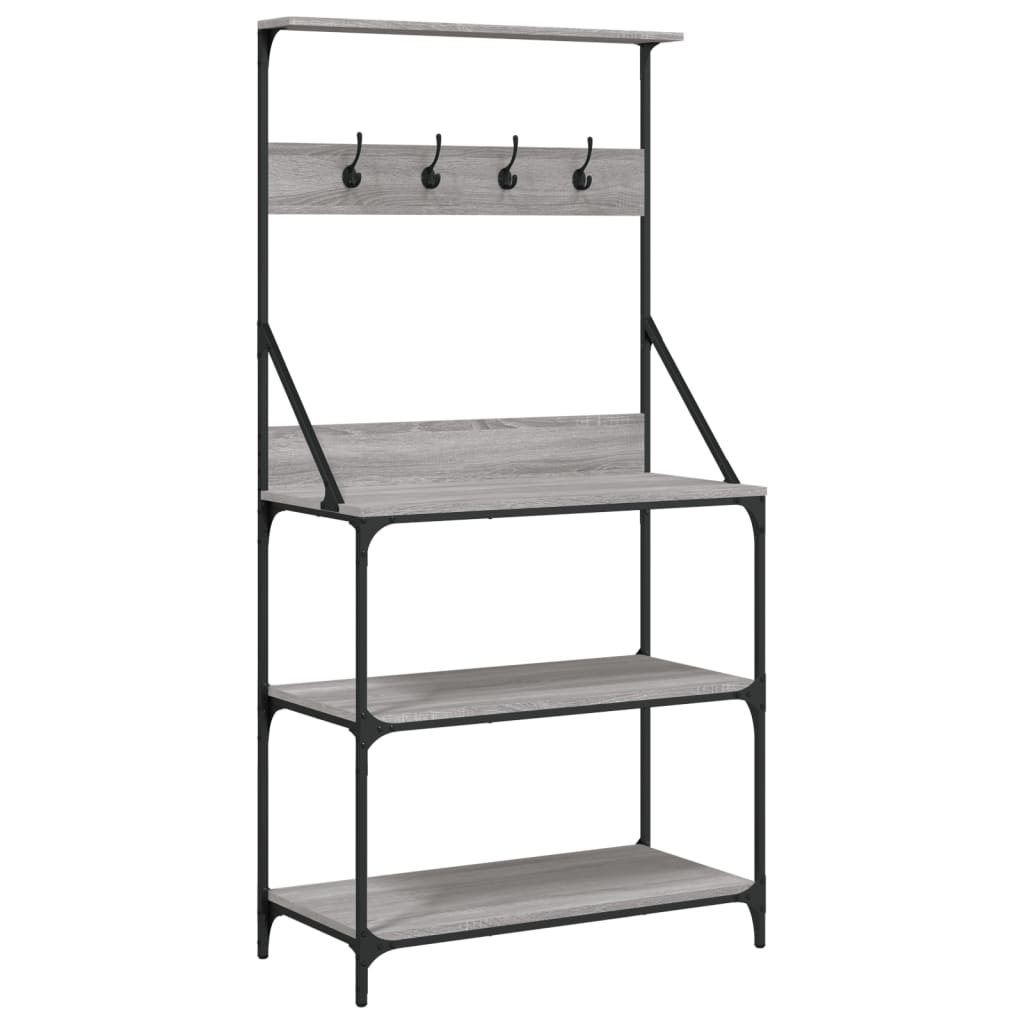 vidaXL Baker's Rack with Hooks 4-Tier Grey Sonoma Engineered Wood 2