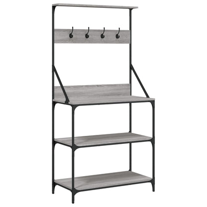 vidaXL Baker's Rack with Hooks 4-Tier Grey Sonoma Engineered Wood 2
