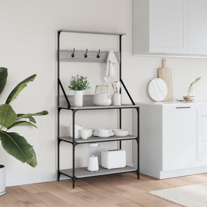 vidaXL Baker's Rack with Hooks 4-Tier Grey Sonoma Engineered Wood 3