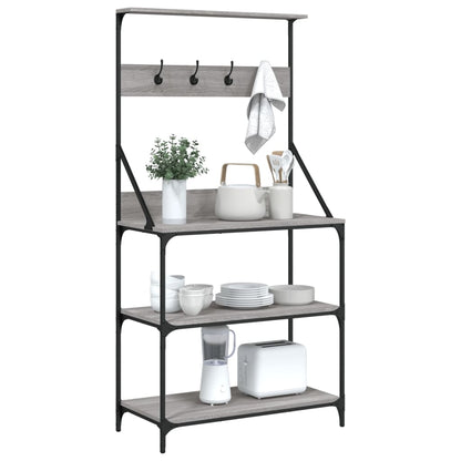 vidaXL Baker's Rack with Hooks 4-Tier Grey Sonoma Engineered Wood 4