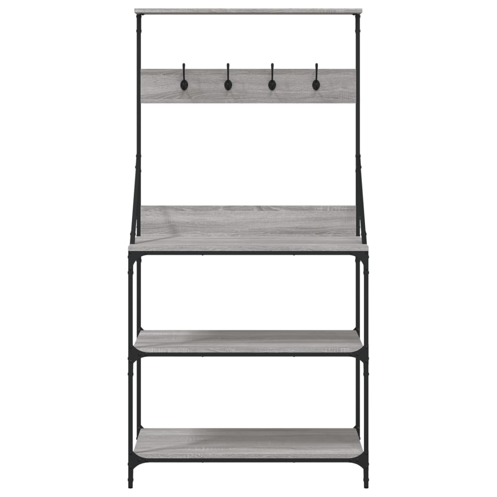 vidaXL Baker's Rack with Hooks 4-Tier Grey Sonoma Engineered Wood 5