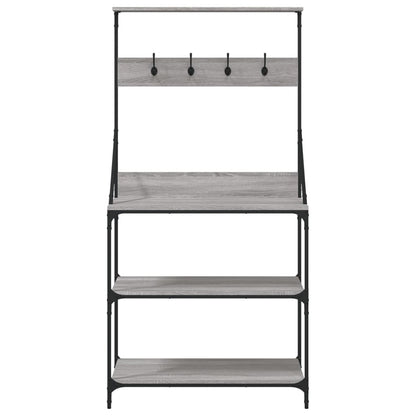 vidaXL Baker's Rack with Hooks 4-Tier Grey Sonoma Engineered Wood 5