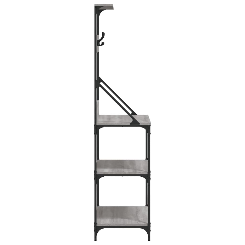 vidaXL Baker's Rack with Hooks 4-Tier Grey Sonoma Engineered Wood 6