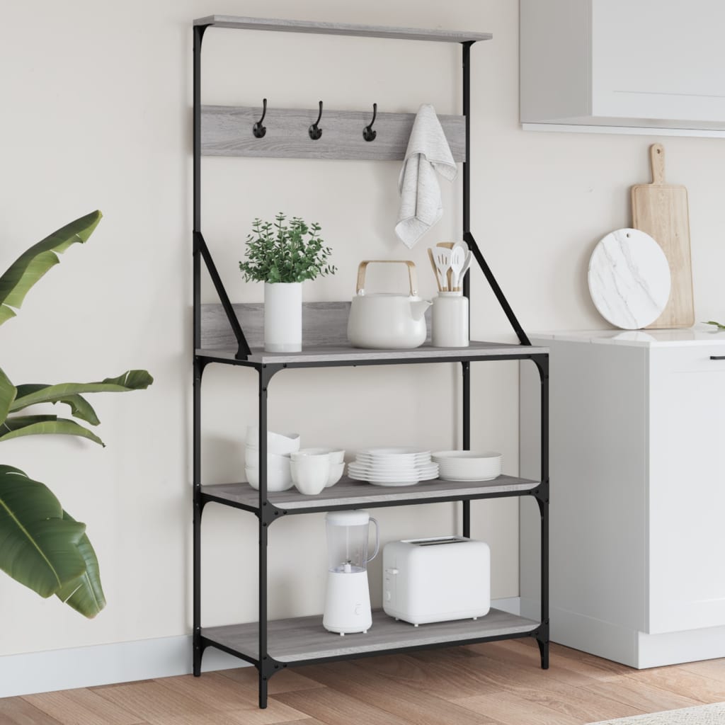 vidaXL Baker's Rack with Hooks 4-Tier Grey Sonoma Engineered Wood 1