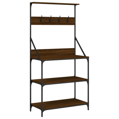 vidaXL Baker's Rack with Hooks 4-Tier Brown Oak Engineered Wood 2
