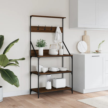 vidaXL Baker's Rack with Hooks 4-Tier Brown Oak Engineered Wood 3