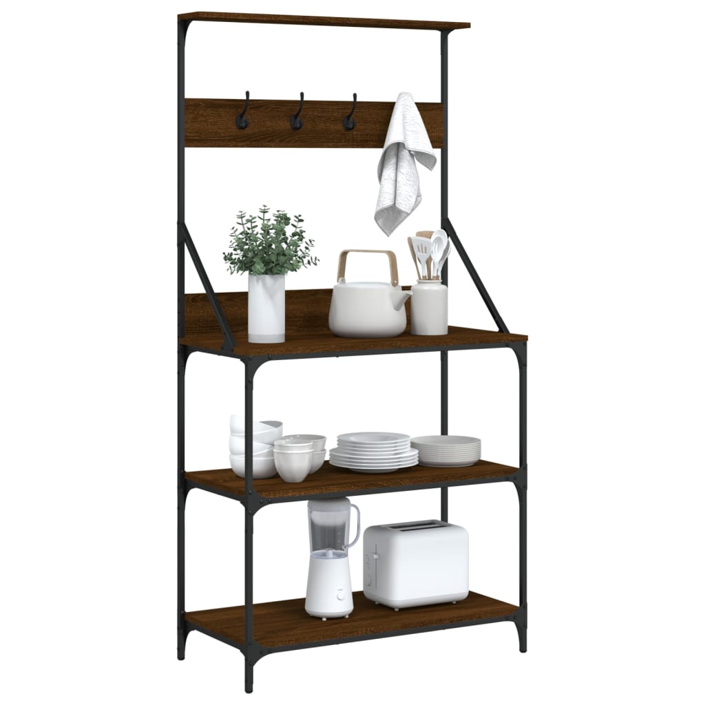 vidaXL Baker's Rack with Hooks 4-Tier Brown Oak Engineered Wood 4
