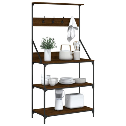 vidaXL Baker's Rack with Hooks 4-Tier Brown Oak Engineered Wood 4
