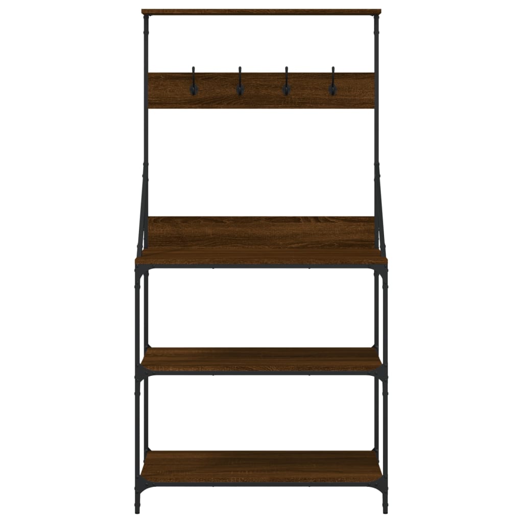 vidaXL Baker's Rack with Hooks 4-Tier Brown Oak Engineered Wood 5