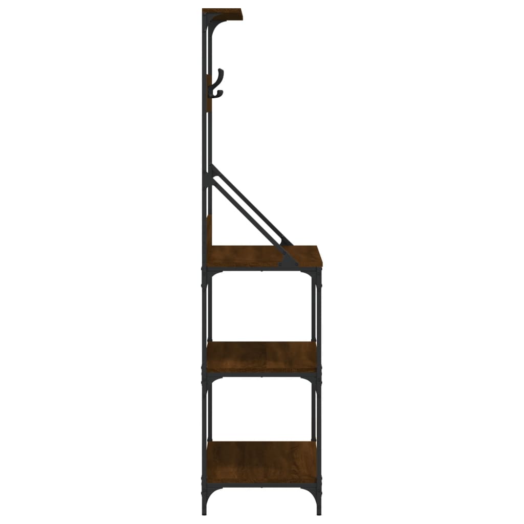 vidaXL Baker's Rack with Hooks 4-Tier Brown Oak Engineered Wood 6