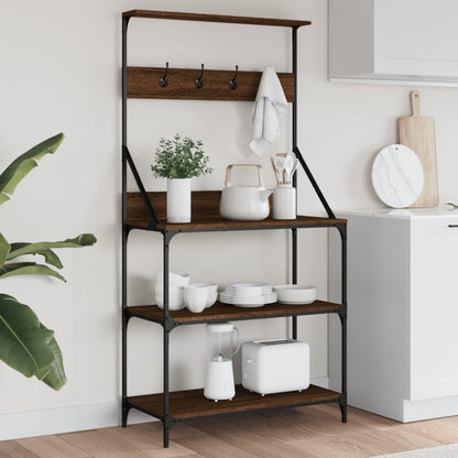 vidaXL Baker's Rack with Hooks 4-Tier Brown Oak Engineered Wood 1