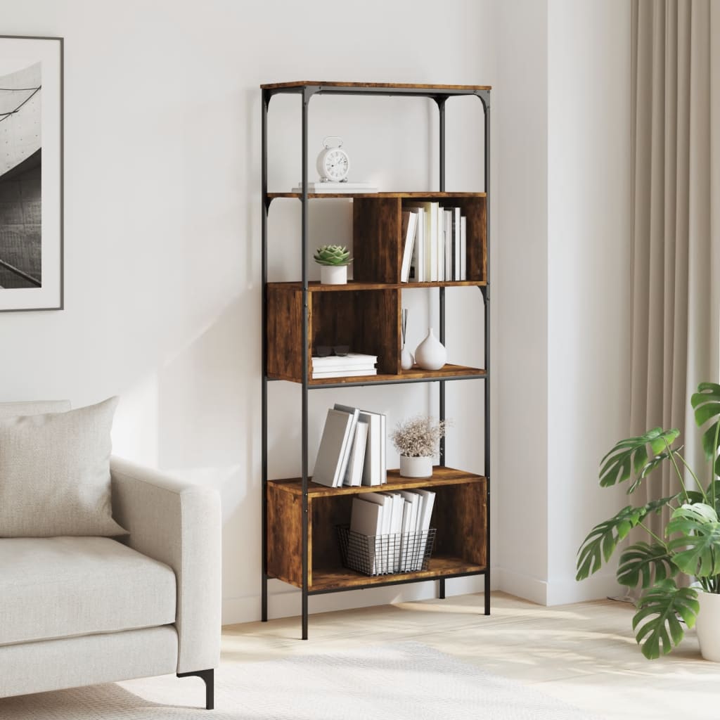vidaXL Bookcase 5-Tier Smoked Oak 76x33x188.5 cm Engineered Wood 3