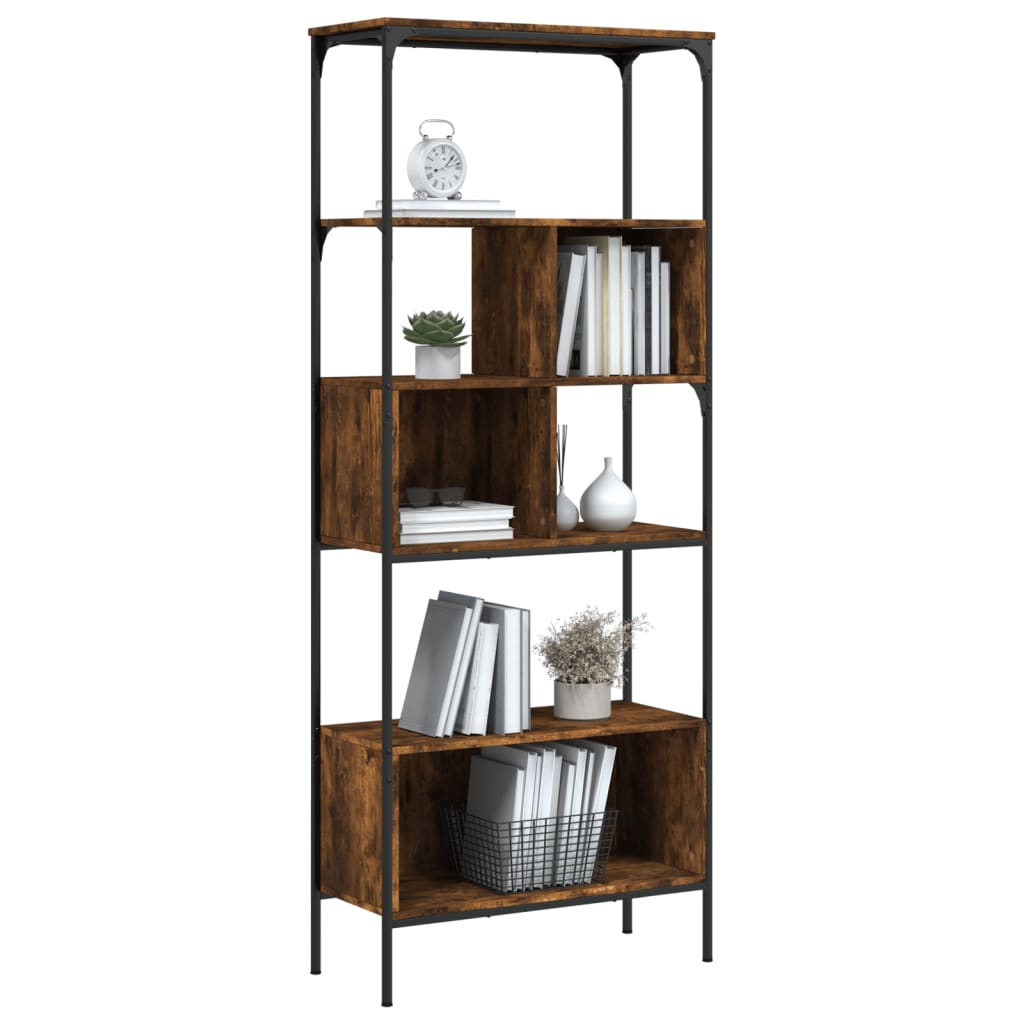 vidaXL Bookcase 5-Tier Smoked Oak 76x33x188.5 cm Engineered Wood 4