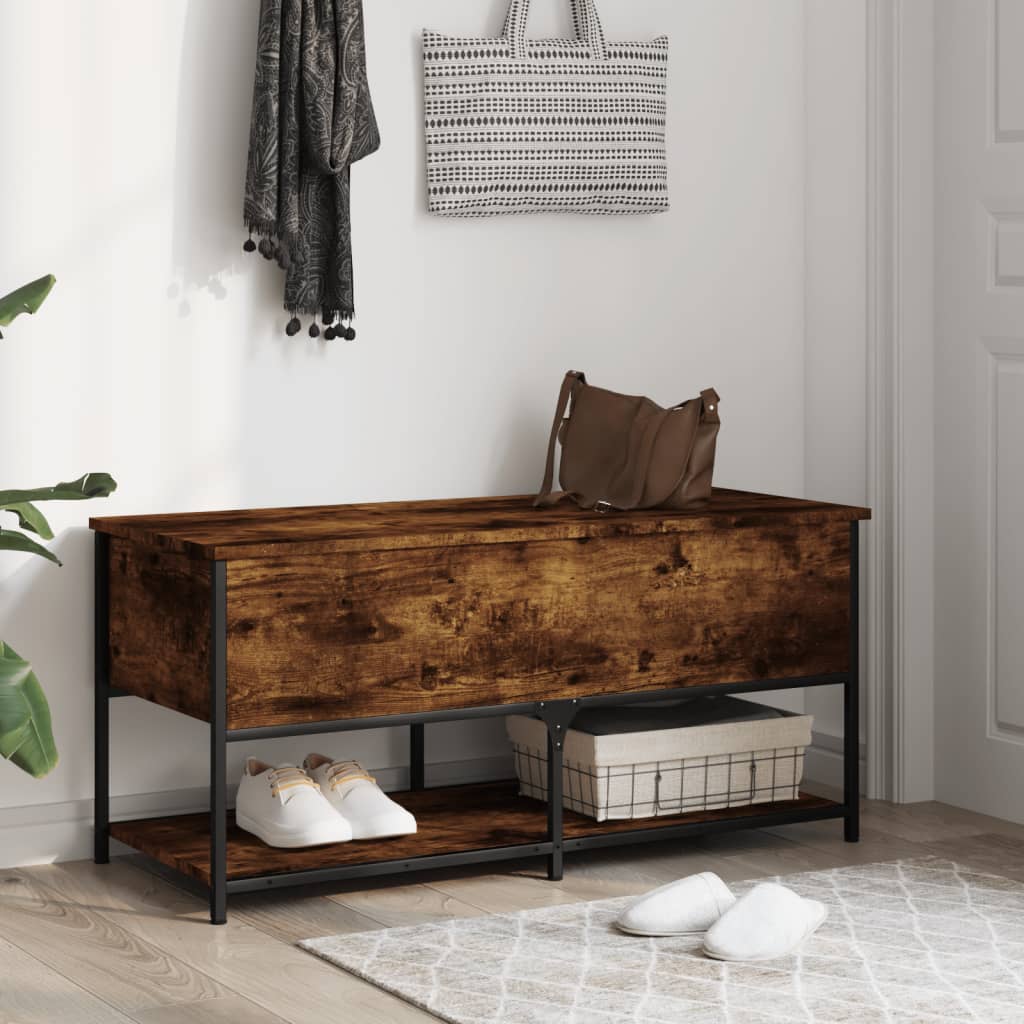 vidaXL Storage Bench Smoked Oak 100x42.5x47 cm Engineered Wood 3