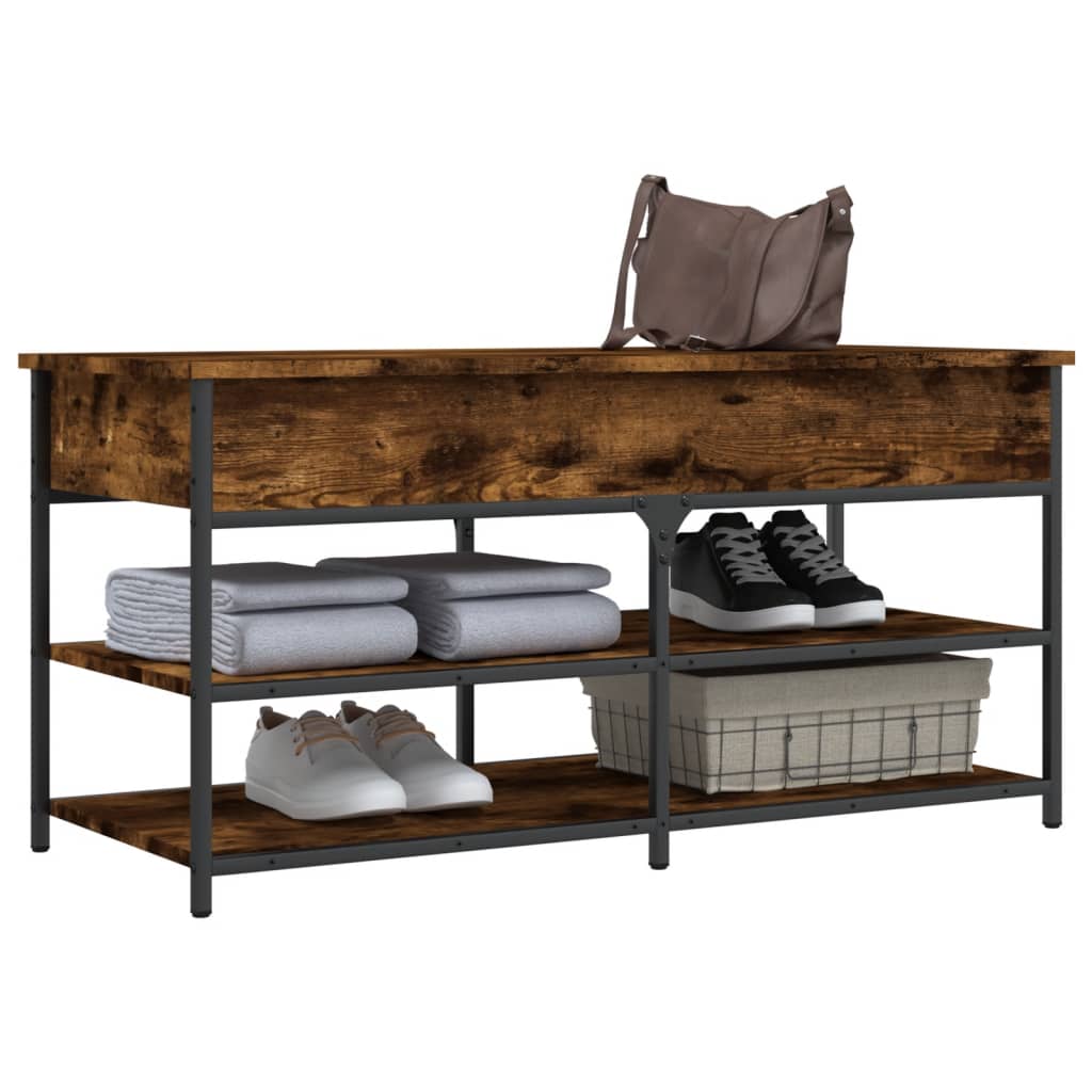 vidaXL Shoe Bench Smoked Oak 100x42.5x50 cm Engineered Wood 4