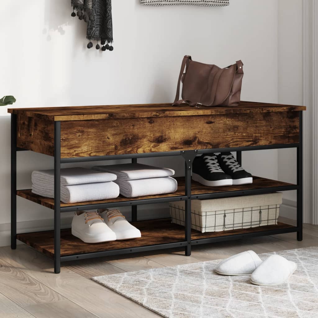 vidaXL Shoe Bench Smoked Oak 100x42.5x50 cm Engineered Wood 1